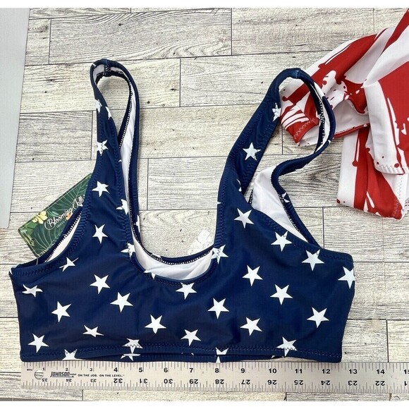 Blooming Jelly S 2pc Bikini Swimsuit Sporty Cut High Waisted American Flag NEW - Picture 6 of 13